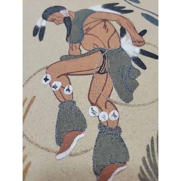 Native Navajo Sand Art Painting Hoop Dancer 10" X 7" Oval By Freddie Nelson - Picture 3 of 8